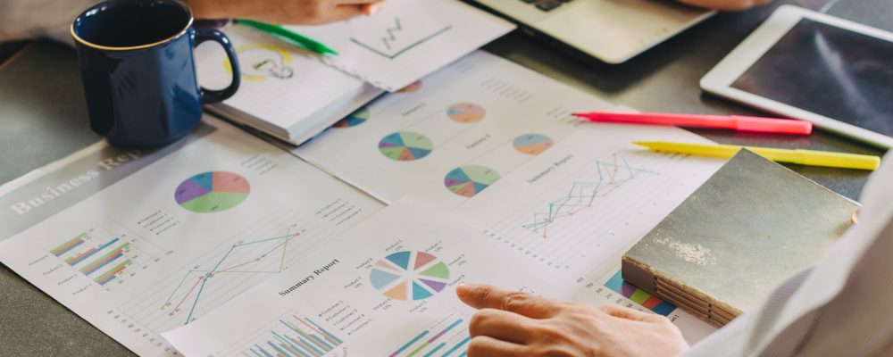 Two,Businessman,Investment,Consultant,Analyzing,Company,Financial,Report,Balance,Sheet