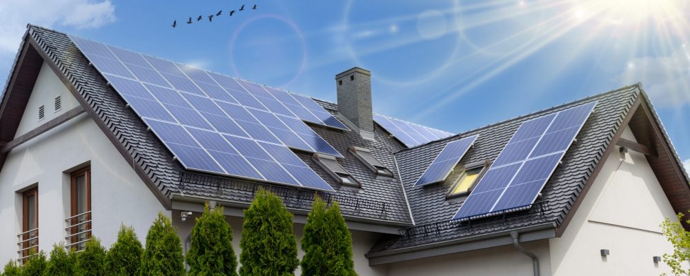 Solar,Panels,On,A,Gable,Roof.,Beautiful,,Large,Modern,House Solar,Panels,On,A,Gable,Roof.,Beautiful,,Large,Modern,House