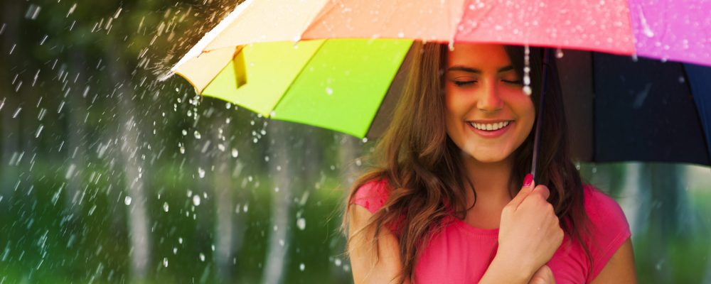 Beautiful,Woman,Under,Rainbow,Umbrella